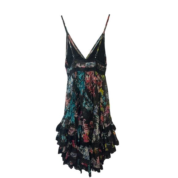 Rococo Sand Metallic Moonlight Print Ruffle Mini Dress Black Multicolor Sz Small - Picture 2 of 10